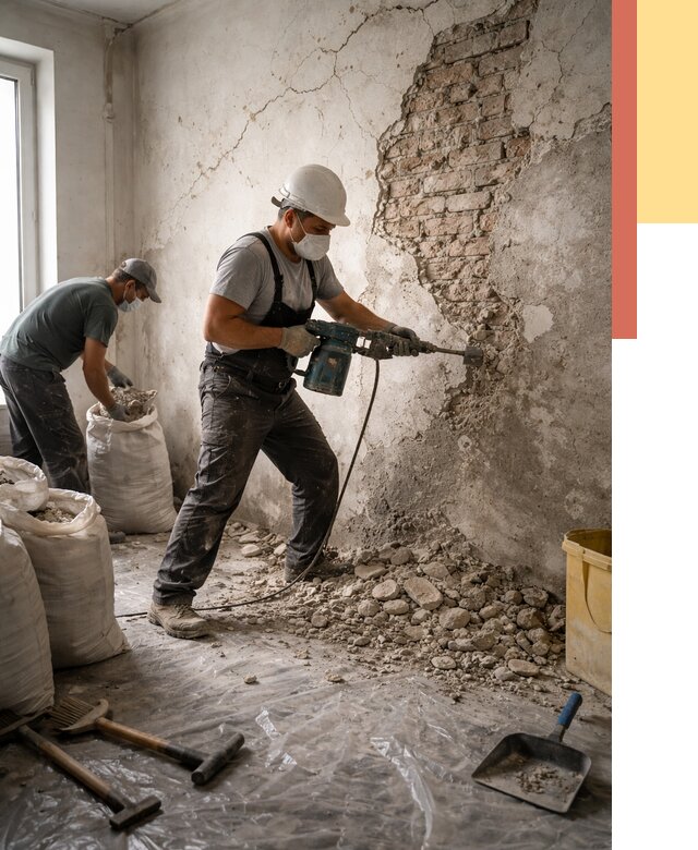 Демонтаж штукатурки со стен в Петрозаводске от 7308 руб/м² — быстро и недорого | ОТДЕЛОЧНИК-Птр