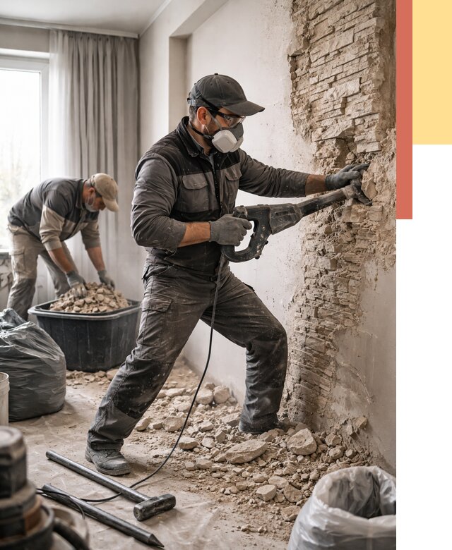 Демонтаж декоративного камня в Петрозаводске от 1472 руб/м² — быстро и недорого | ОТДЕЛОЧНИК-Птр