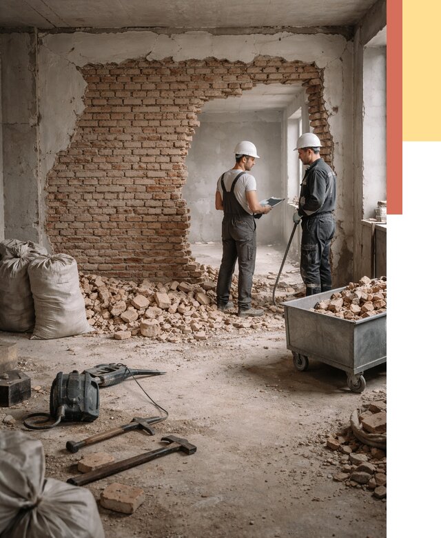 Демонтаж кирпичных стен в Петрозаводске от 4263 руб. — быстро, недорого, под ключ | ОТДЕЛОЧНИК-Птр