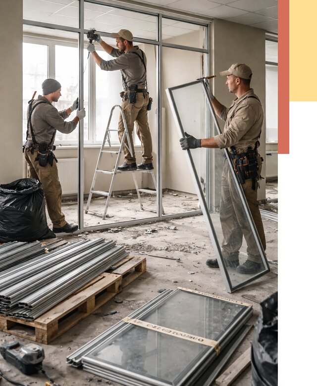 Демонтаж алюминиевых перегородок в Петрозаводске от 4263 руб. — быстро и недорого | ОТДЕЛОЧНИК-Птр