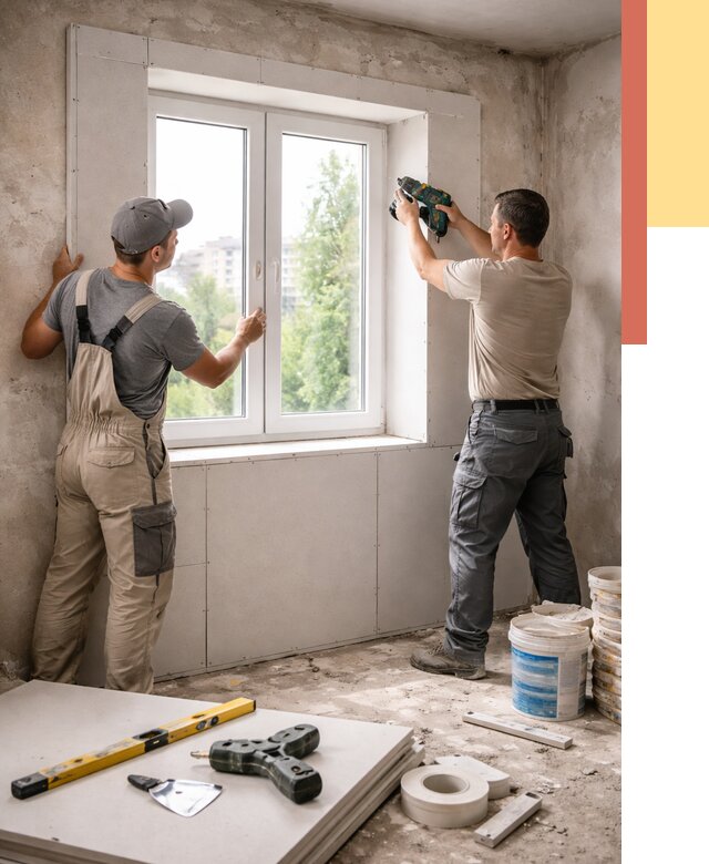 Монтаж откосов из гипсокартона в Петрозаводске от 4568 руб. под ключ | ОТДЕЛОЧНИК-Птр