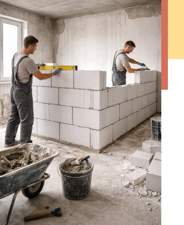 Кладка перегородок из ПГП в Петрозаводске от 2538 руб./м2 — монтаж и возведение под ключ | ОТДЕЛОЧНИК-Птр