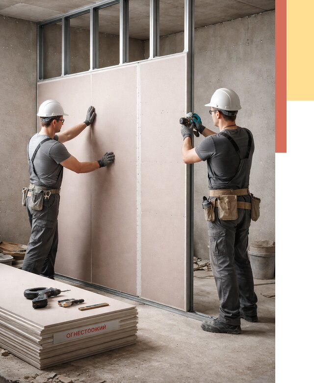 Перегородка из огнестойкого гипсокартона в Петрозаводске от 1878 руб. под ключ | ОТДЕЛОЧНИК-Птр