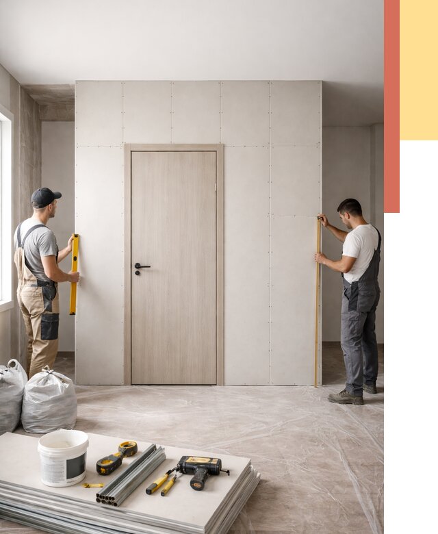 Перегородка из гипсокартона с дверью в Петрозаводске от 4568 руб. под ключ | ОТДЕЛОЧНИК-Птр