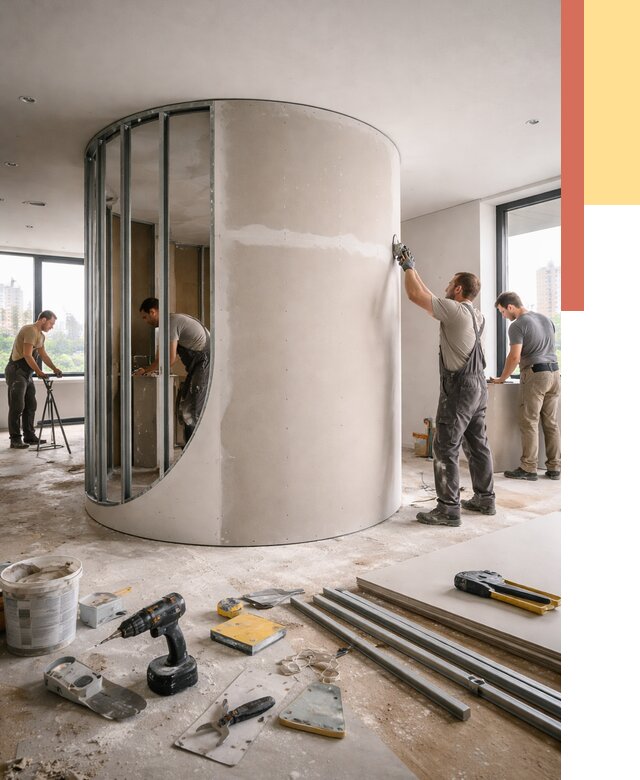 Радиусная перегородка из гипсокартона в Петрозаводске от 2944 руб. под ключ | ОТДЕЛОЧНИК-Птр