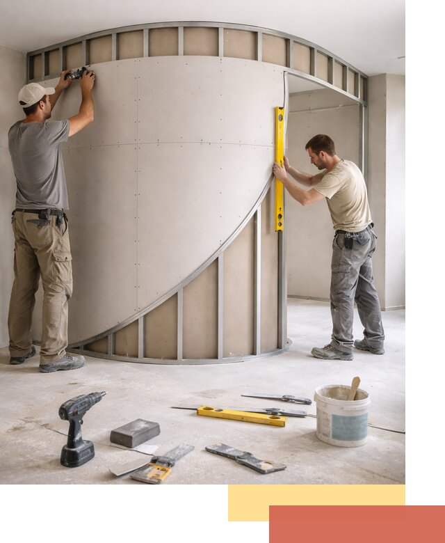 Радиусная перегородка из гипсокартона в Петрозаводске под ключ