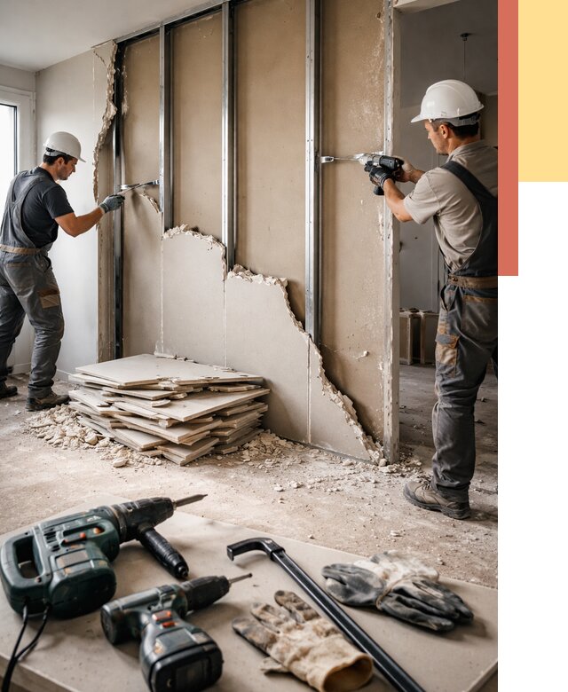 Демонтаж перегородки из гипсокартона в Петрозаводске от 1218 руб. быстро и недорого | ОТДЕЛОЧНИК-Птр