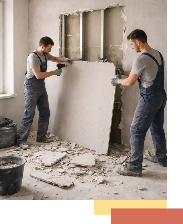 Демонтаж перегородки из гипсокартона в Петрозаводске быстрый и аккуратный