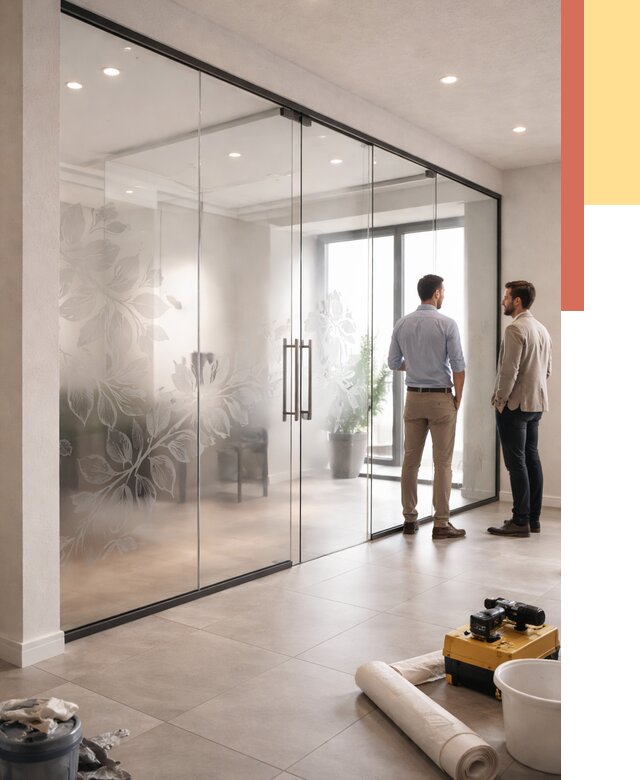 Стеклянные перегородки с рисунком в Петрозаводске от 12688 руб. монтаж и нанесение | ОТДЕЛОЧНИК-Птр