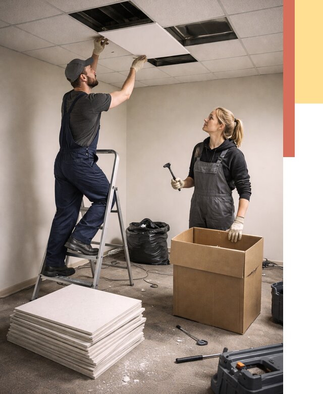 Демонтаж потолочной плитки в Петрозаводске от 4568 руб. быстро и недорого | ОТДЕЛОЧНИК-Птр