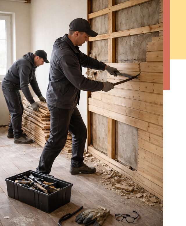 Демонтаж вагонки в Петрозаводске от 3857 руб/м2 — быстро и недорого | ОТДЕЛОЧНИК-Птр