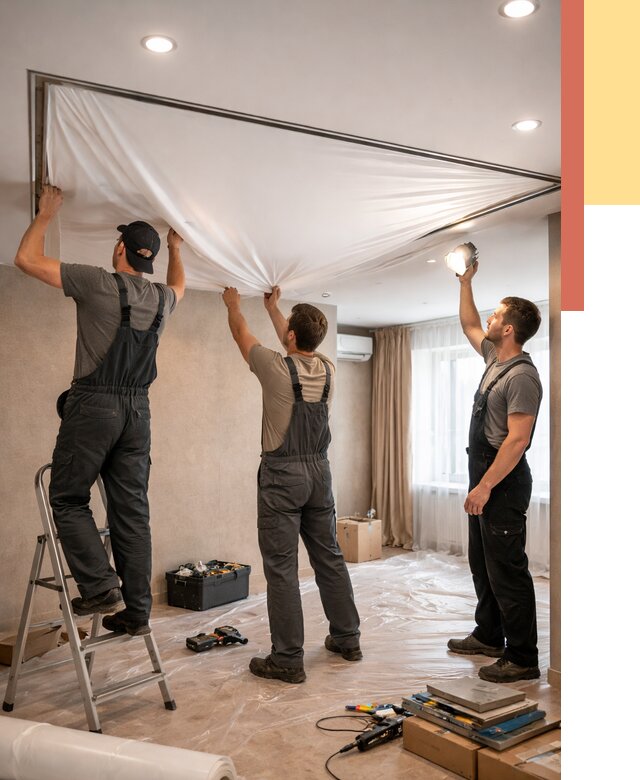 Монтаж ПВХ натяжного потолка в Петрозаводске от 3553 руб. под ключ | ОТДЕЛОЧНИК-Птр