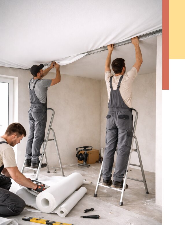 Монтаж тканевого натяжного потолка в Петрозаводске от 3553 руб. под ключ | ОТДЕЛОЧНИК-Птр