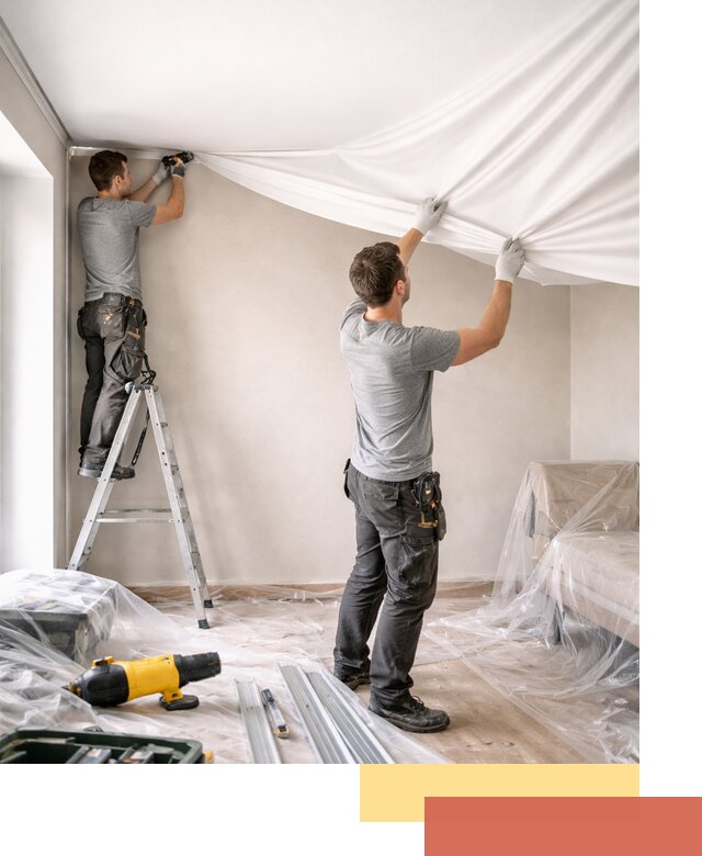 Монтаж тканевого натяжного потолка в Петрозаводске недорого и быстро