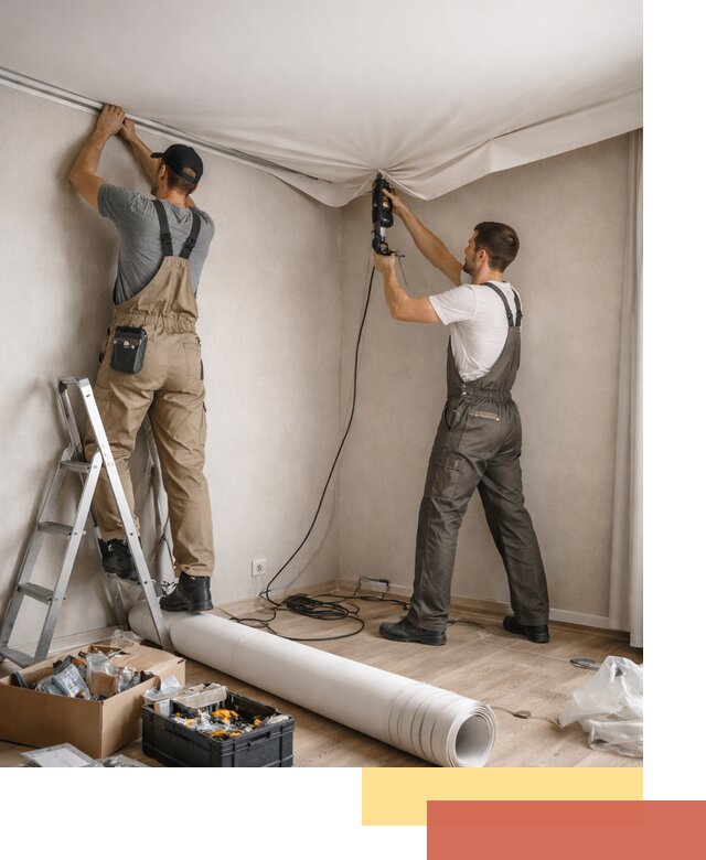 Монтаж цветного натяжного потолка в Петрозаводске за один день