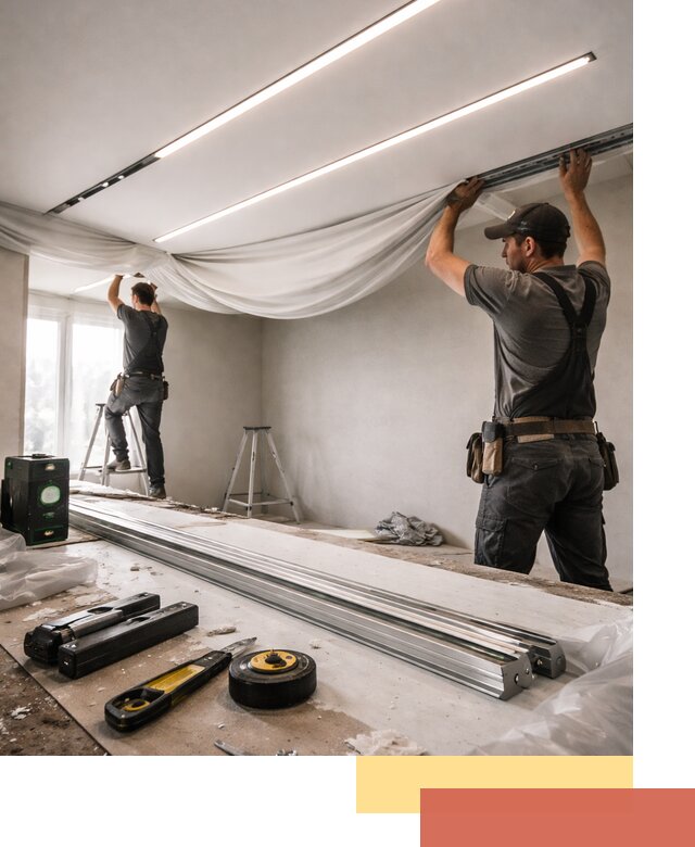 Монтаж натяжных потолков со световыми линиями в Петрозаводске