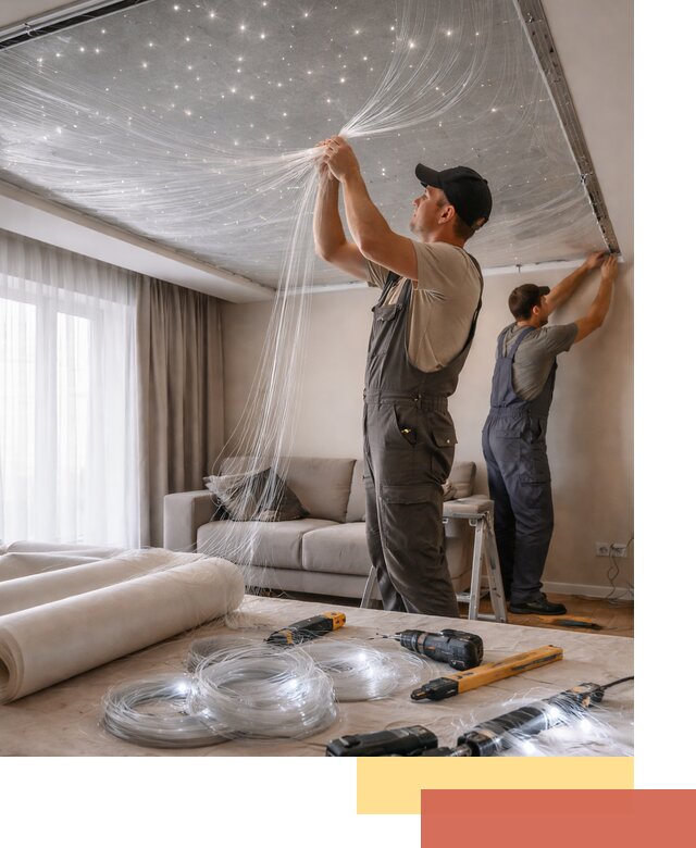 Монтаж натяжного потолка «Звездное небо» в Петрозаводске