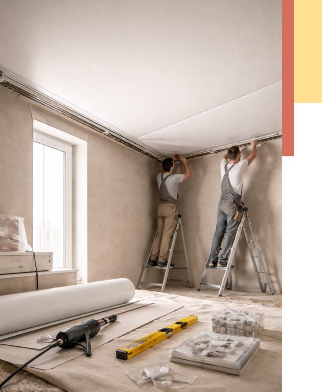 Монтаж натяжного потолка в спальне в Петрозаводске от 3857 руб. под ключ | ОТДЕЛОЧНИК-Птр