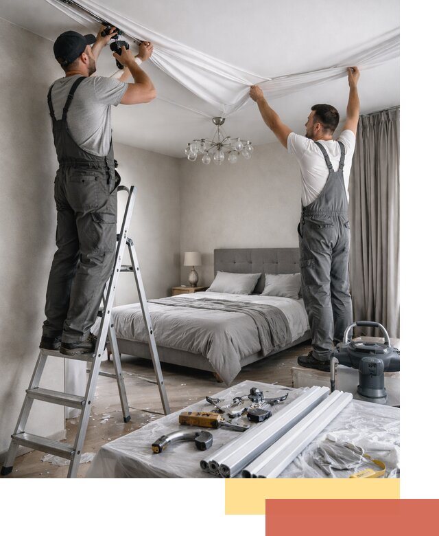 Монтаж натяжного потолка в спальне в Петрозаводске