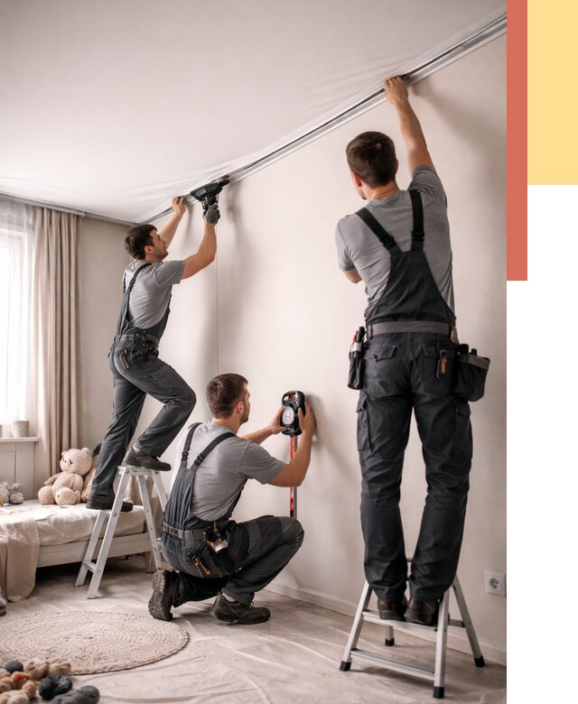 Монтаж натяжного потолка в детской в Петрозаводске от 3553 руб. — быстро и недорого | ОТДЕЛОЧНИК-Птр