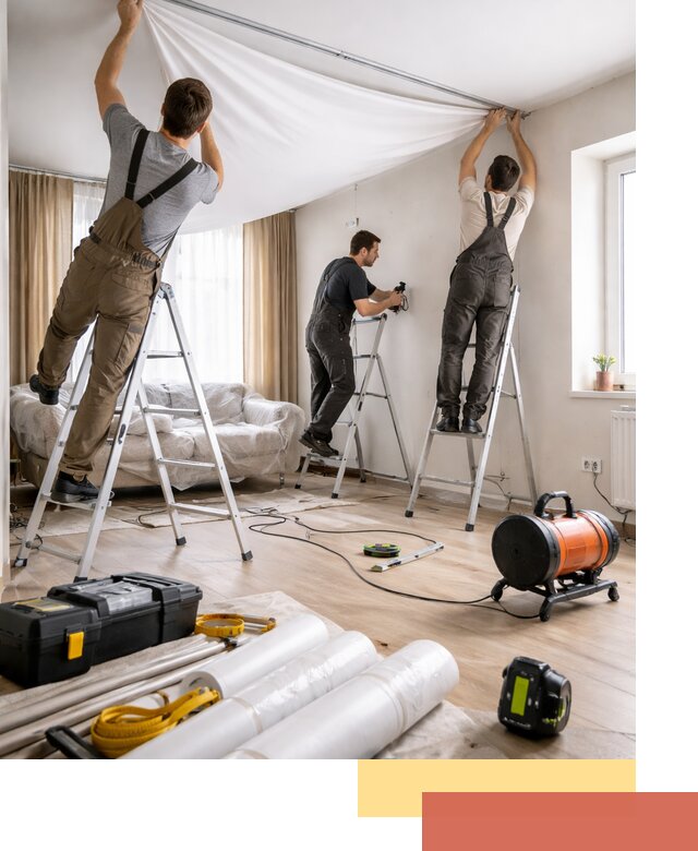 Монтаж натяжного потолка в гостиной в Петрозаводске