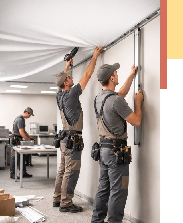 Монтаж натяжного потолка в офисе в Петрозаводске от 457 руб/м² — быстро и недорого | ОТДЕЛОЧНИК-Птр