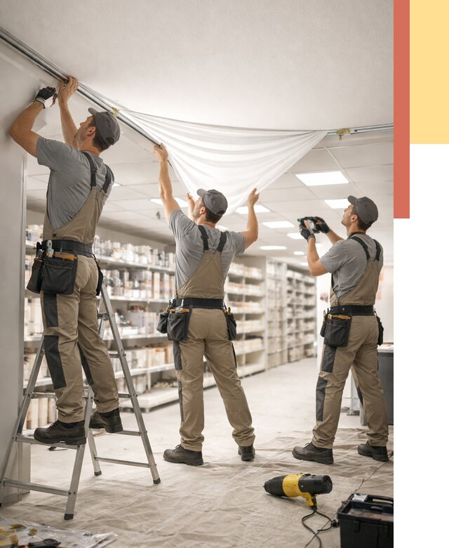 Монтаж натяжного потолка в магазине в Петрозаводске от 4568 руб. быстро и недорого | ОТДЕЛОЧНИК-Птр