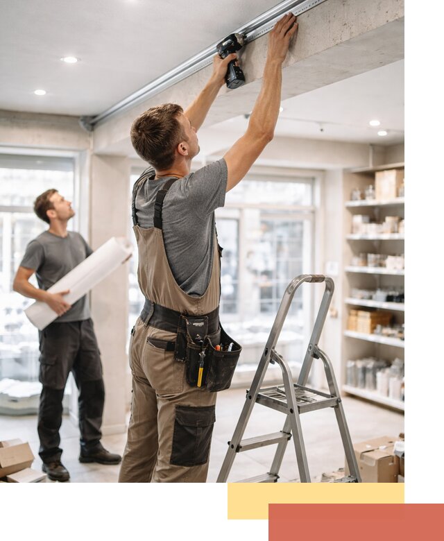 Монтаж натяжных потолков в магазине в Петрозаводске