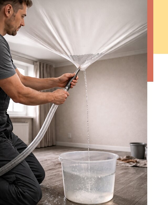 Слив воды с натяжного потолка в Петрозаводске от 2538 руб. быстро и недорого | ОТДЕЛОЧНИК-Птр