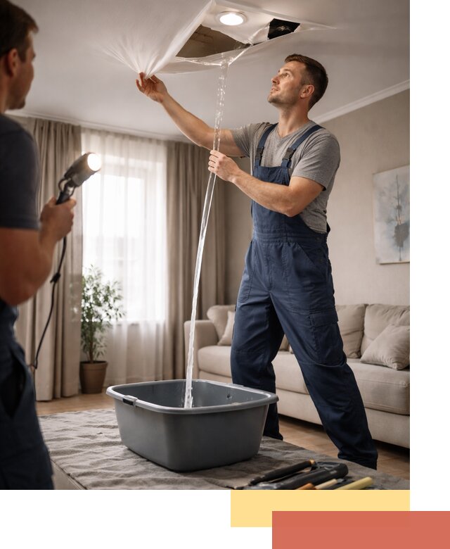 Слив воды с натяжного потолка в Петрозаводске быстро и аккуратно