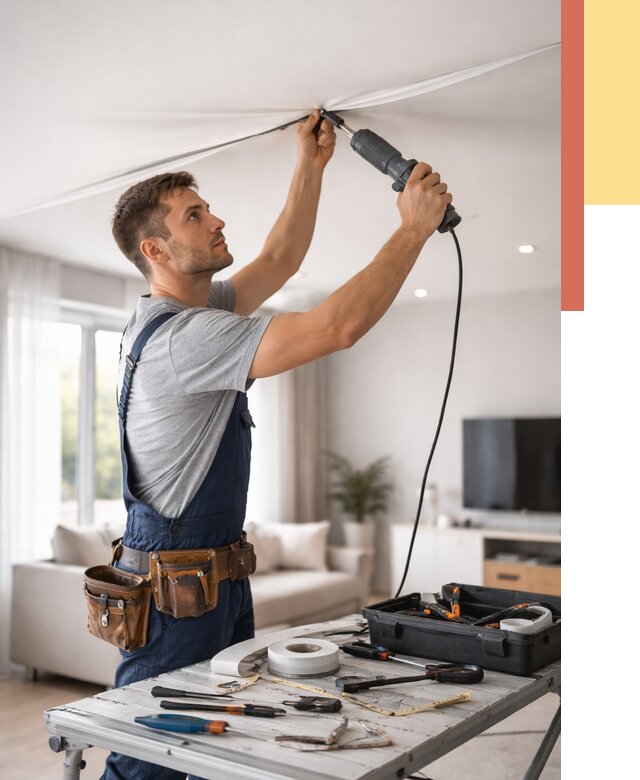 Ремонт натяжных потолков в Петрозаводске от 9643 руб. под ключ — ОТДЕЛОЧНИК-Птр