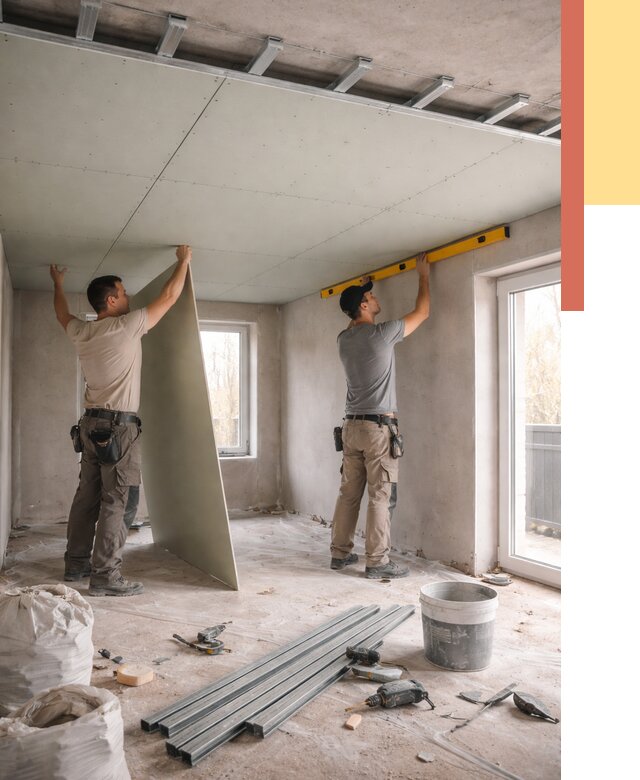 Одноуровневый потолок из гипсокартона в Петрозаводске от 761 руб. — монтаж под ключ | ОТДЕЛОЧНИК-Птр