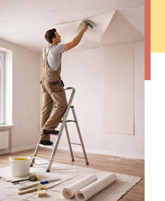 Поклейка обоев на потолок в Петрозаводске от 4568 руб. быстро и недорого | ОТДЕЛОЧНИК-Птр